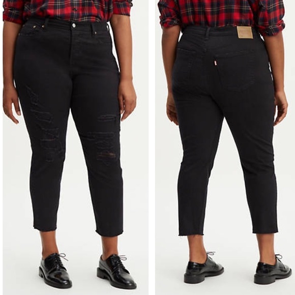 Levi’s Wedgie Fit High Rise Distressed Skinny Jeans in Black Button Fly